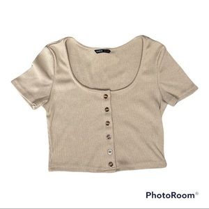 Shein Beige Button Down Crop Top